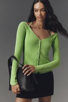 Good American Long-Sleeve Off-The-Shoulder Stretch Rib Knit Top