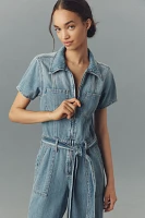 Good American Fit For Success Lite Linen Denim Crop Jumpsuit