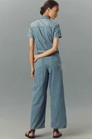 Good American Fit For Success Lite Linen Denim Crop Jumpsuit