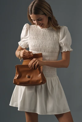 Reformation Leannah Puff-Sleeve Smocked Mini Dress