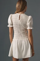 Reformation Leannah Puff-Sleeve Smocked Mini Dress