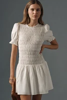 Reformation Leannah Puff-Sleeve Smocked Mini Dress
