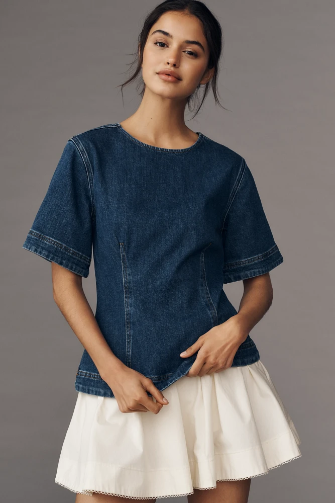 ALIGNE Cheer Short-Sleeve Structured Denim Top