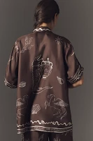 ALÉMAIS Sammy Short-Sleeve Silk Satin Buttondown Blouse