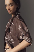 ALÉMAIS Sammy Short-Sleeve Silk Satin Buttondown Blouse