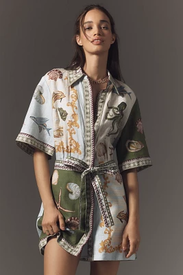 ALÉMAIS Bath House Short-Sleeve Linen Mini Shirt Dress