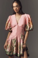 ALÉMAIS Papaya Linen Puff-Sleeve V-Neck Mini Dress