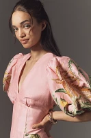 ALÉMAIS Papaya Linen Puff-Sleeve V-Neck Mini Dress