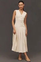 Lovaan Elly Pleated Button-Front Midi Dress