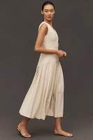 Lovaan Elly Pleated Button-Front Midi Dress