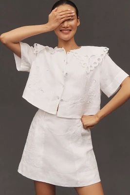 Lovaan Mary Short-Sleeve Collared Button-Front Blouse