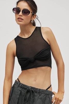 By Anthropologie Knot-Front Mesh Crop Tank