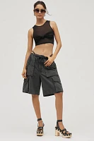By Anthropologie Knot-Front Mesh Crop Tank