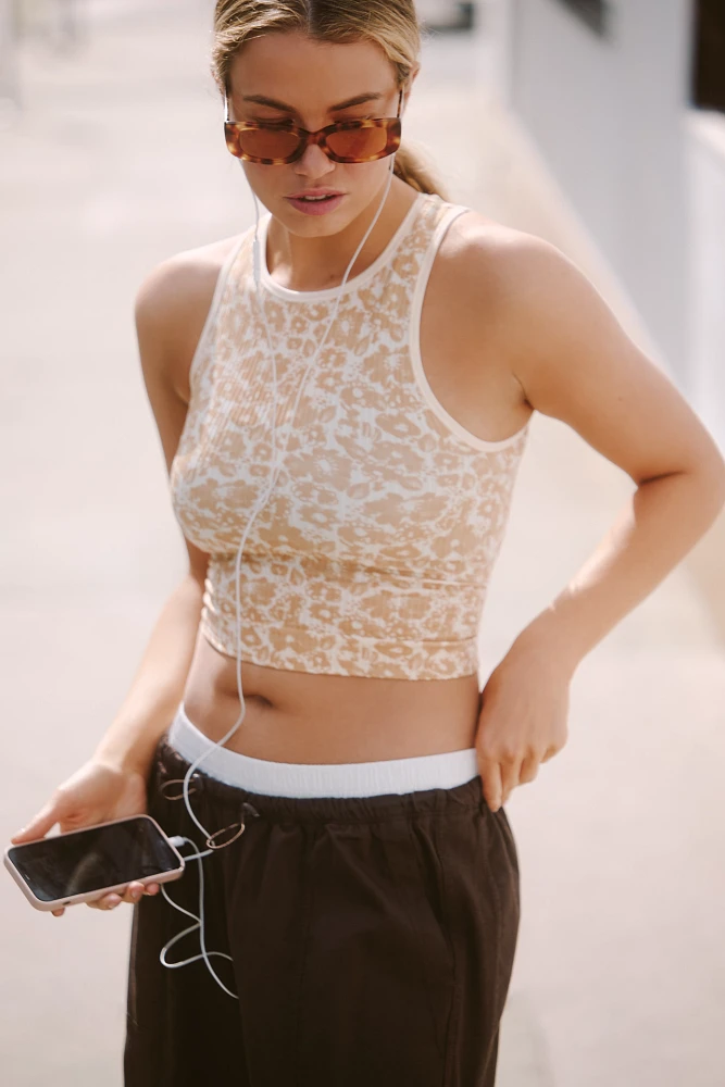 The Reegan Crew-Neck Crop Racerback Seamless Tank Top: Printed Edition