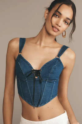 By Anthropologie Denim Lace-Up Corset Top