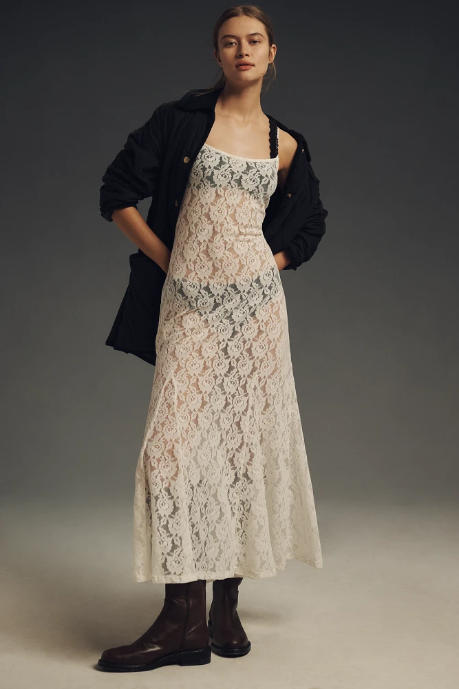 By Anthropologie Lace Godet Maxi Slip Dress