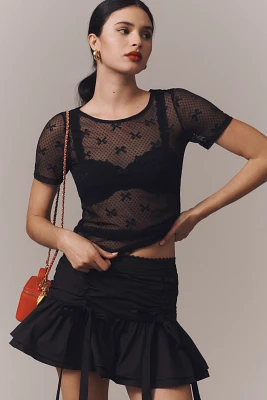 By Anthropologie Short-Sleeve Bow Motif Sheer Top