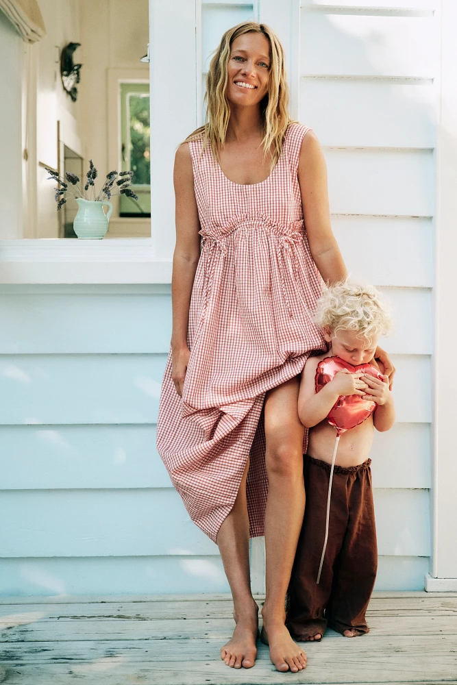 By Anthropologie Sleeveless Gingham Midi Dress