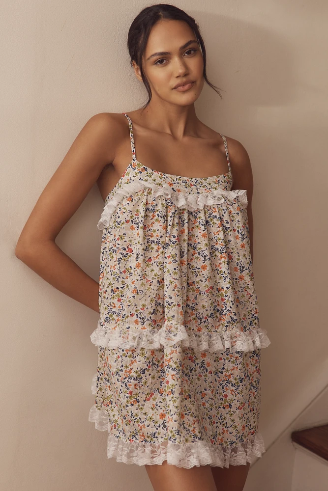 By Anthropologie Lace-Trim Ruffle Mini Nap Dress