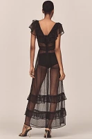 By Anthropologie Ruffle Sheer Mesh Maxi Dress