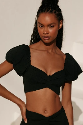 Peixoto Louisa Off-Shoulder Gathered Puff-Sleeve Crop Top