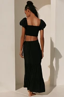 Peixoto Louisa Off-Shoulder Gathered Puff-Sleeve Crop Top