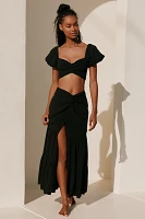 Peixoto Louisa Off-Shoulder Gathered Puff-Sleeve Crop Top