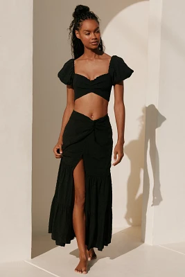 Peixoto Valentina Side-Slit Swiss Dot Maxi Skirt
