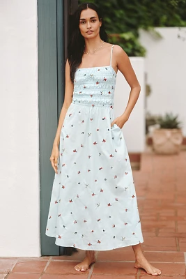 Solid & Striped Sleeveless Smocked Midi Dress