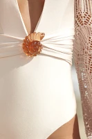 PatBO Seashell Long-Sleeve One-Piece Swimsuit