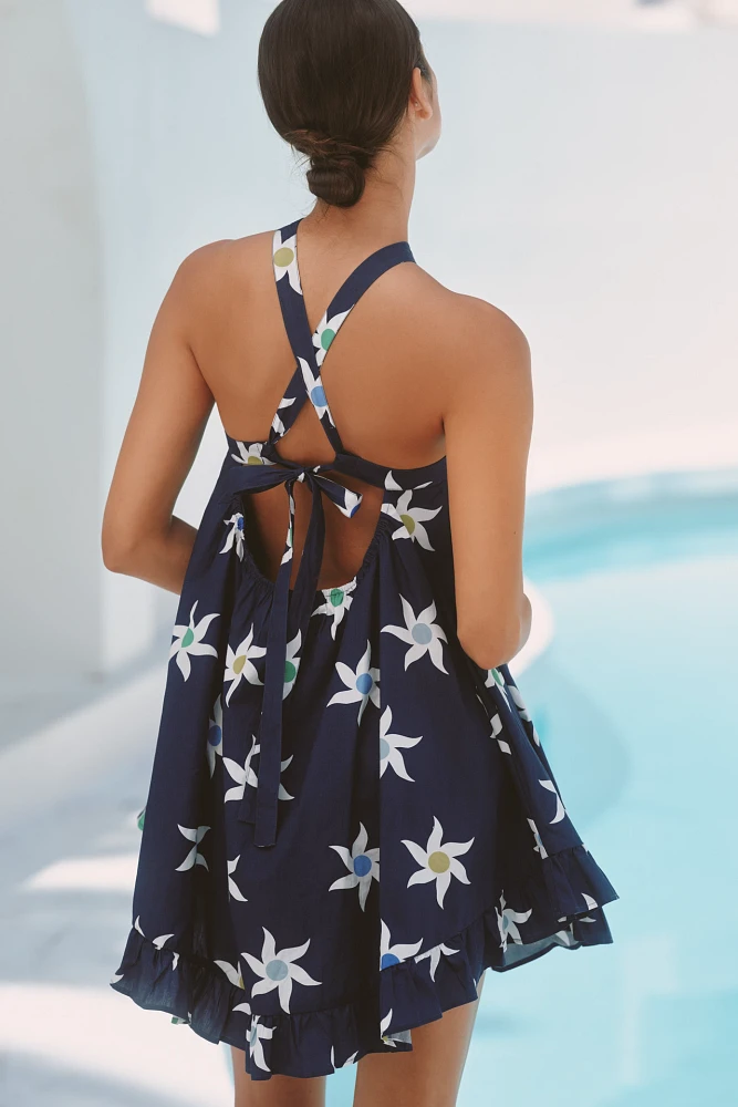 Celandine Halter Ruffle-Hem Babydoll Mini Dress