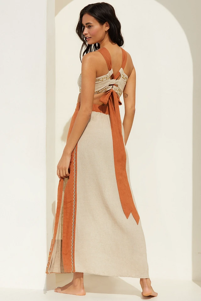 Celandine Linen Blend Embroidered Halter Dress at MarketFair Shoppes in  Princeton, NJ
