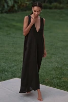 Celandine Plunge-Neck Linen Blend Maxi Dress