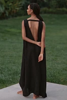 Celandine Plunge-Neck Linen Blend Maxi Dress