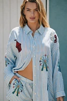 Celandine Linen Blend Embroidered Short-Sleeve Buttondown Shirt