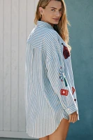 Celandine Linen Blend Embroidered Short-Sleeve Buttondown Shirt