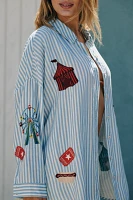 Celandine Linen Blend Embroidered Short-Sleeve Buttondown Shirt