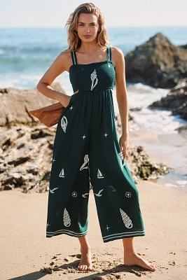 Celandine Square-Neck Smocked Cutout Jumpsuit