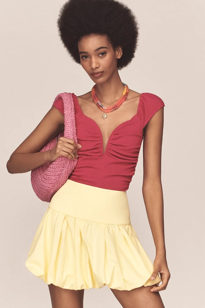 ASTR The Label Ninette Plunge Ruched Bodysuit
