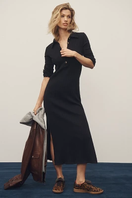 Nation Los Angeles Rennie Long-Sleeve Collared Knit Midi Dress
