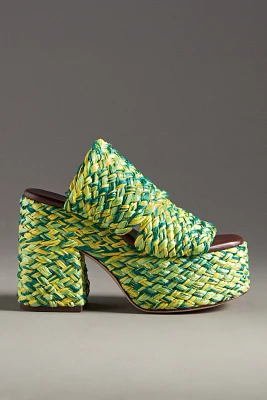 Farm Rio Braided Raffia Platform Slide Sandals