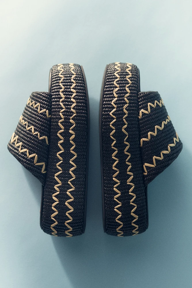 SIMONMILLER Zig Zag Raffia Platform Slide Sandals