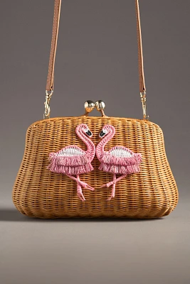 Serpui Blair Flamingo Wicker Clutch Bag
