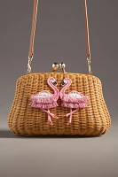 Serpui Blair Flamingo Wicker Clutch Bag