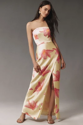 BHLDN Avianna Strapless Side-Slit Stretch Satin A-Line Maxi Dress