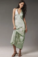 BHLDN Tessa Halter V-Neck High-Shine Satin Maxi Dress