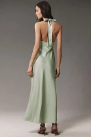 BHLDN Tessa Halter V-Neck High-Shine Satin Maxi Dress