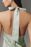 BHLDN Tessa Halter V-Neck High-Shine Satin Maxi Dress