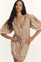 Ollari Beaded Puff-Sleeve Mini Dress