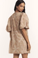 Ollari Beaded Puff-Sleeve Mini Dress